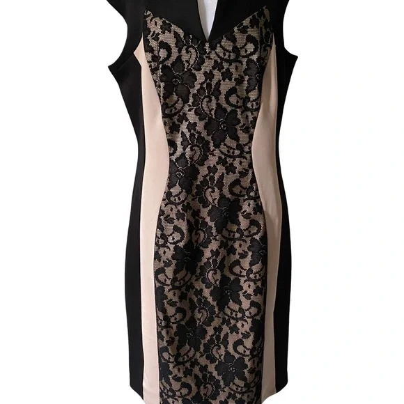 Db established Elegant Black and Cream Lace Dress size 14 lined - Picture 3 of 7